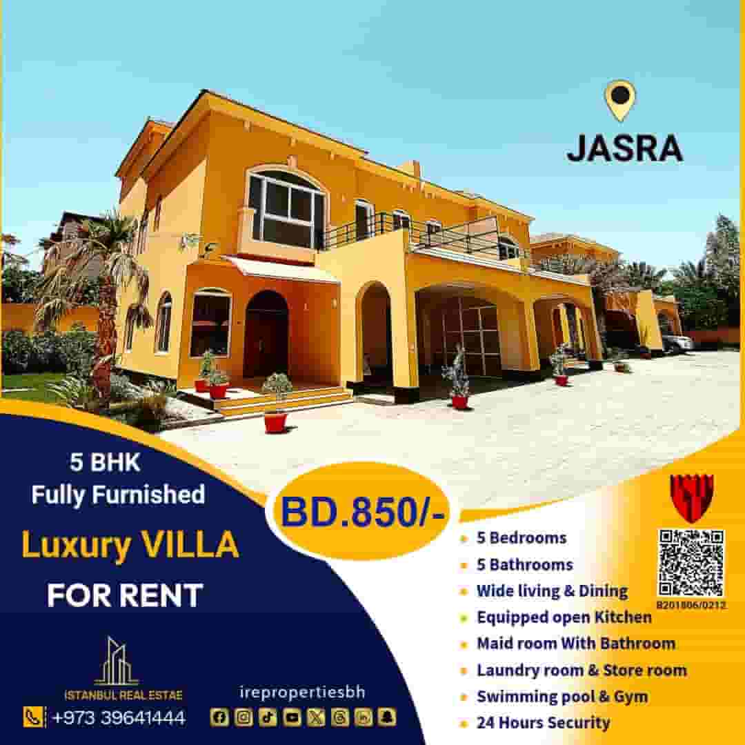 5 BHK Fully Furnished Luxury Villa for Rent in Jasra - BD 850/-